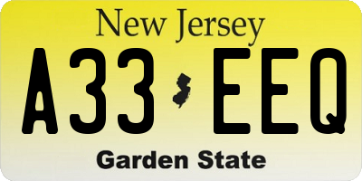 NJ license plate A33EEQ