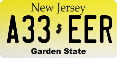 NJ license plate A33EER