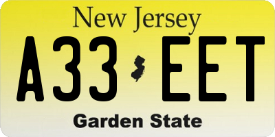 NJ license plate A33EET