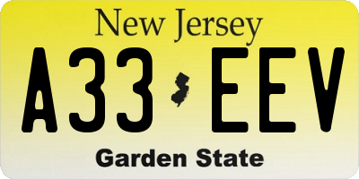 NJ license plate A33EEV
