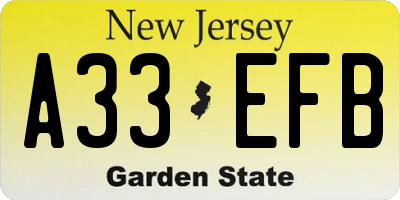 NJ license plate A33EFB