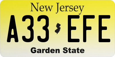 NJ license plate A33EFE