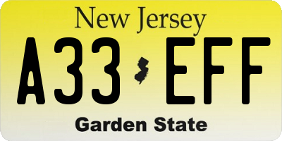 NJ license plate A33EFF