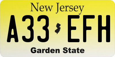 NJ license plate A33EFH