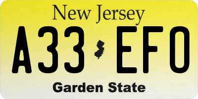 NJ license plate A33EFO