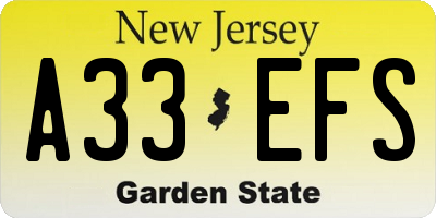 NJ license plate A33EFS