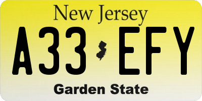 NJ license plate A33EFY
