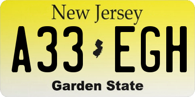 NJ license plate A33EGH