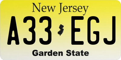 NJ license plate A33EGJ