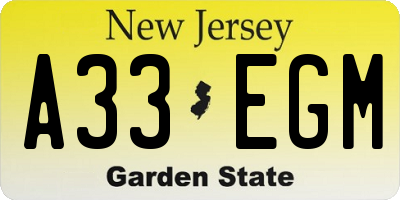 NJ license plate A33EGM