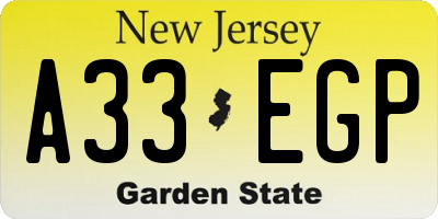 NJ license plate A33EGP