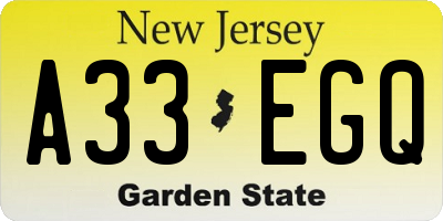 NJ license plate A33EGQ