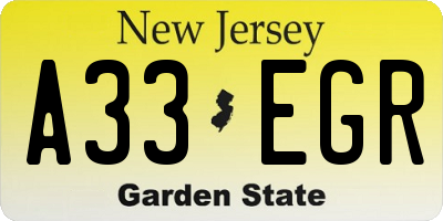 NJ license plate A33EGR