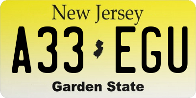 NJ license plate A33EGU