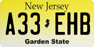 NJ license plate A33EHB