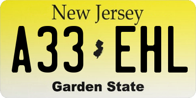 NJ license plate A33EHL