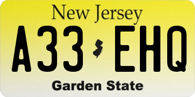 NJ license plate A33EHQ