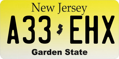 NJ license plate A33EHX