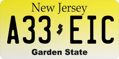 NJ license plate A33EIC