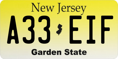 NJ license plate A33EIF