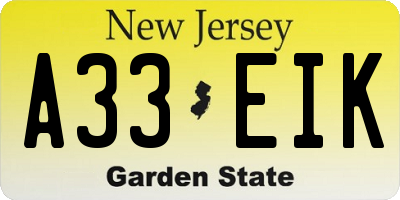 NJ license plate A33EIK