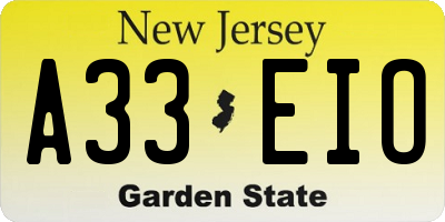 NJ license plate A33EIO