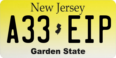 NJ license plate A33EIP