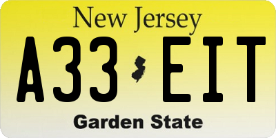 NJ license plate A33EIT