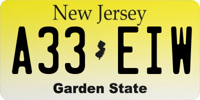 NJ license plate A33EIW
