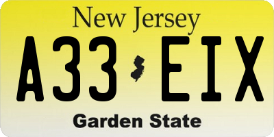 NJ license plate A33EIX