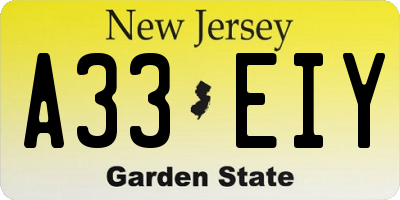 NJ license plate A33EIY