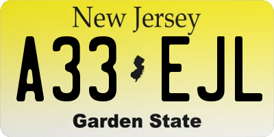 NJ license plate A33EJL