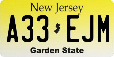 NJ license plate A33EJM