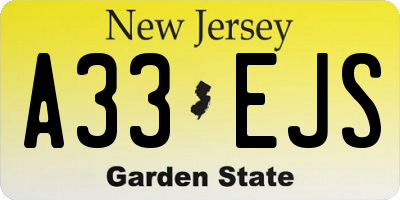 NJ license plate A33EJS