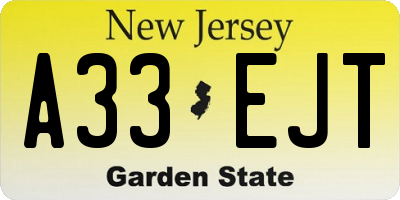 NJ license plate A33EJT