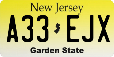 NJ license plate A33EJX