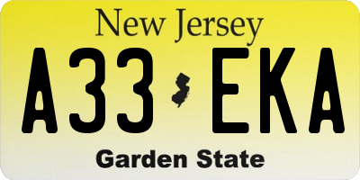 NJ license plate A33EKA