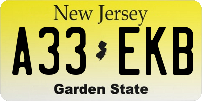 NJ license plate A33EKB