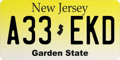 NJ license plate A33EKD