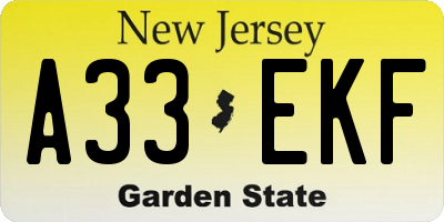 NJ license plate A33EKF