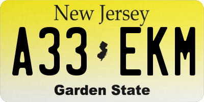 NJ license plate A33EKM
