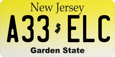 NJ license plate A33ELC