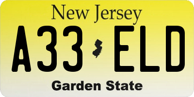 NJ license plate A33ELD