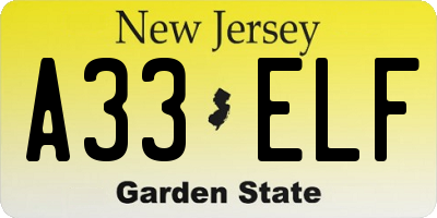 NJ license plate A33ELF
