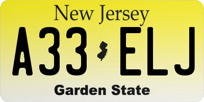 NJ license plate A33ELJ