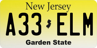 NJ license plate A33ELM
