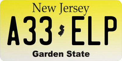 NJ license plate A33ELP