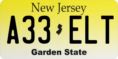 NJ license plate A33ELT