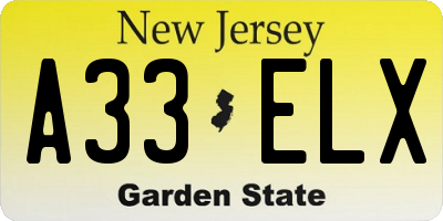NJ license plate A33ELX