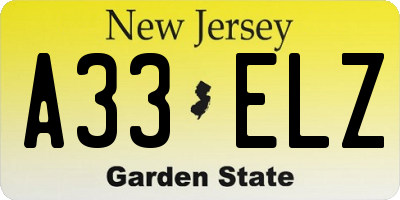 NJ license plate A33ELZ